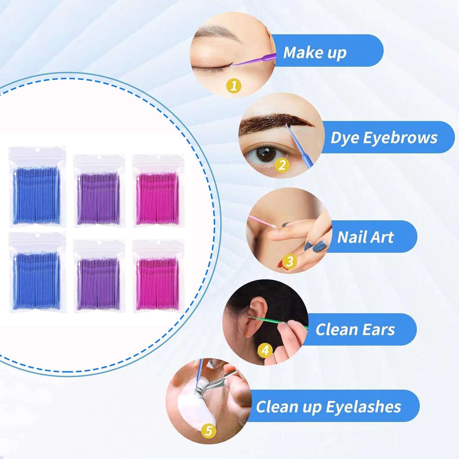 Набор Disposable Micro Brushes Щётки для ресниц Розовый + Синий + Фиолетовый, фото №3