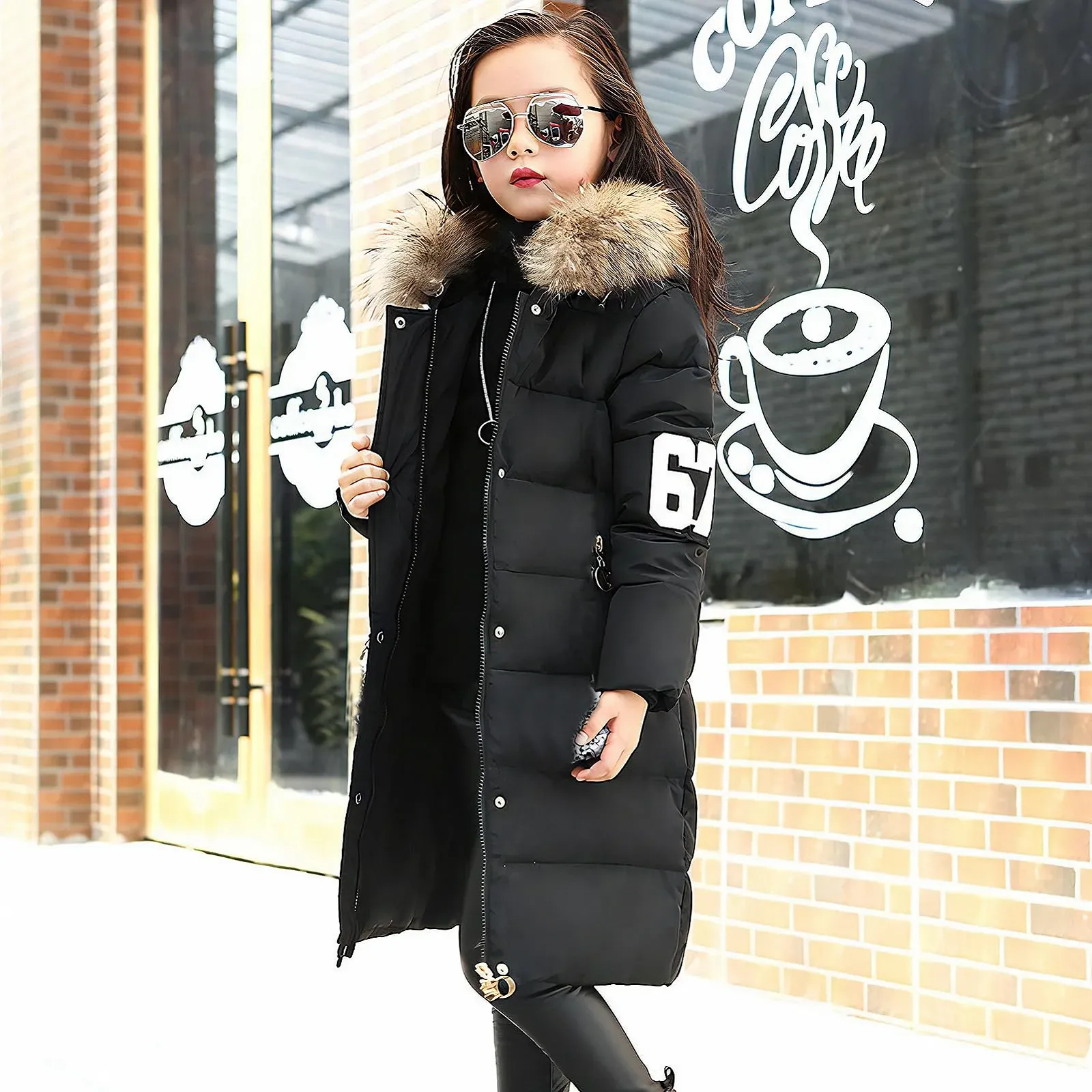 Зимняя Куртка Tilozs для Девочек, Теплая Парка, Зимнее Пальто, Стеганая Куртка с Меховым Капюшоном, Детская Толстая Куртка для улицы, фото №4