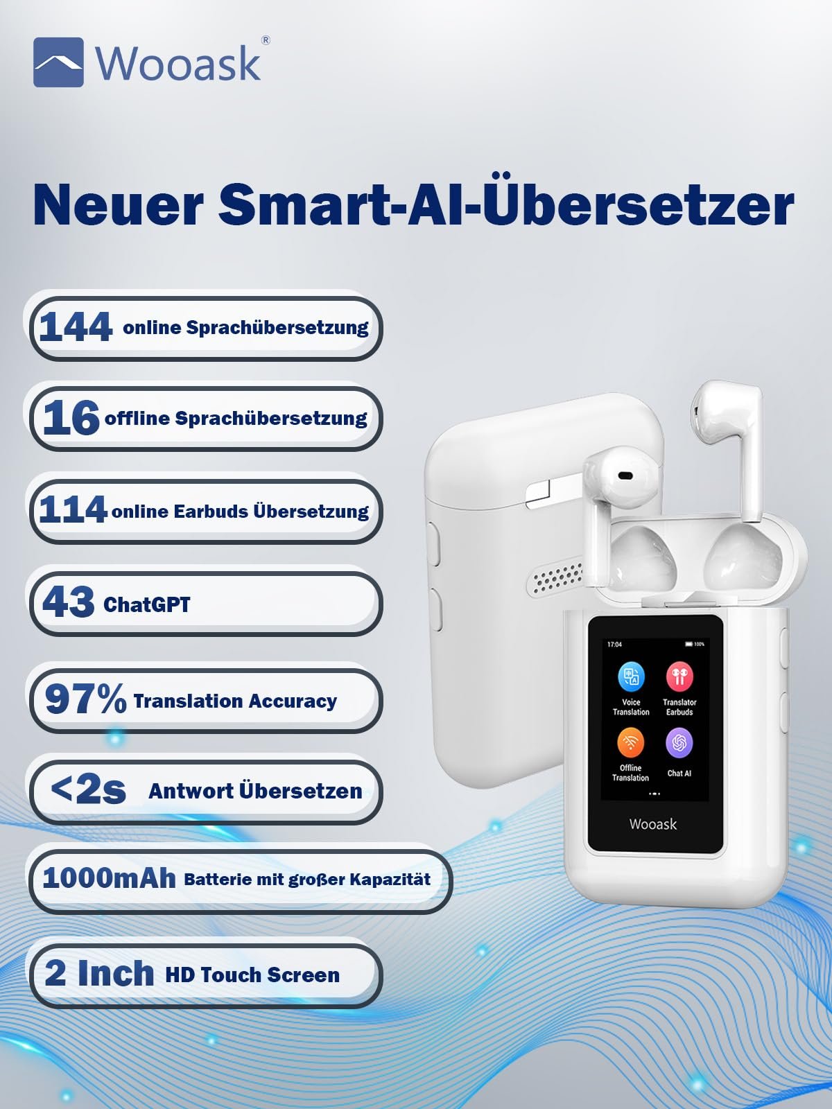 Навушники-перекладачі Wooask A8, 144 мови, 16 мов офлайн, фото №2 Навушники-перекладачі Wooask A8, 144 мови, 16 мов офлайн, фото №2