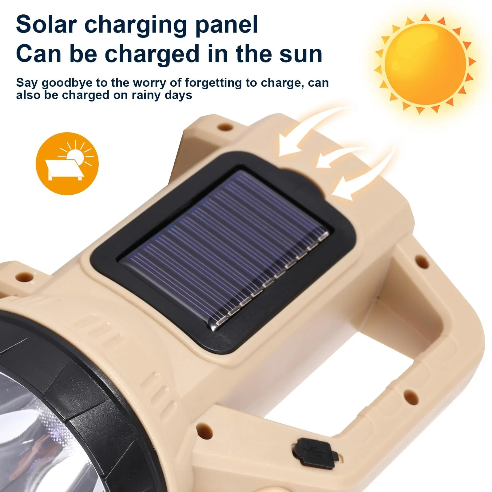 Сонячний LED ліхтар з USB, сонячний ліхтар з акумулятором 1200 mAh, 3 режими, портативний, водонепроникний для риболовлі, активного відпочинку, кемпінгу, фото №4