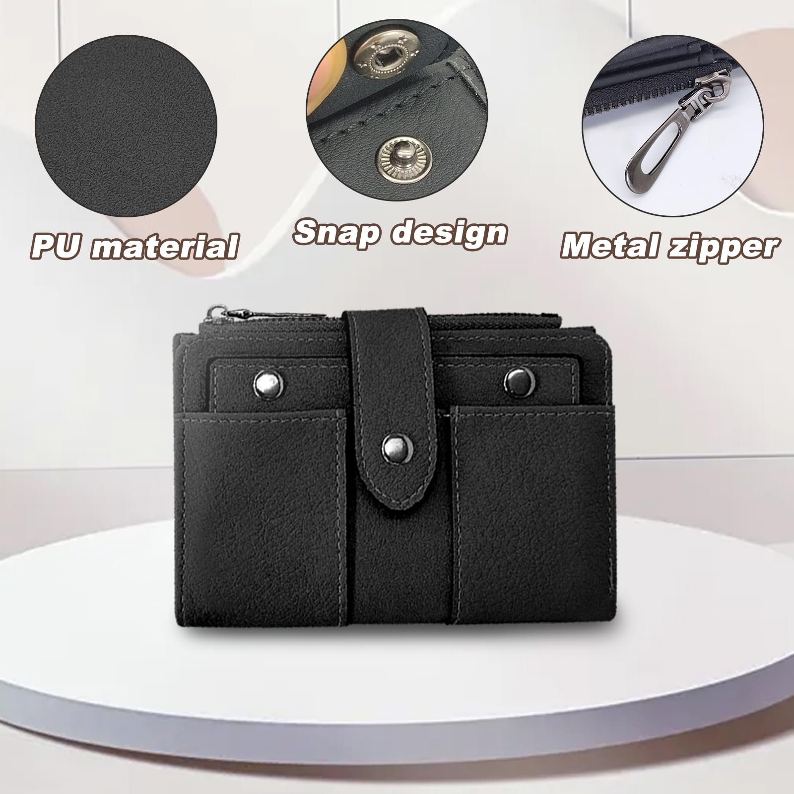 Кошелек AdiStylinno Женский Кожаный PU Bifold Многофункциональный с карманом на молнии для монет, компактный кошелек для кредитных карт с отделениями для карт и окошком для ID, черный, Modern, фото №3
