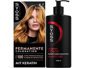 Краска для волос SYOSS 8_7 Honey Blonde (115 мл), с кератином, 100% покрытие седины - Фото 1