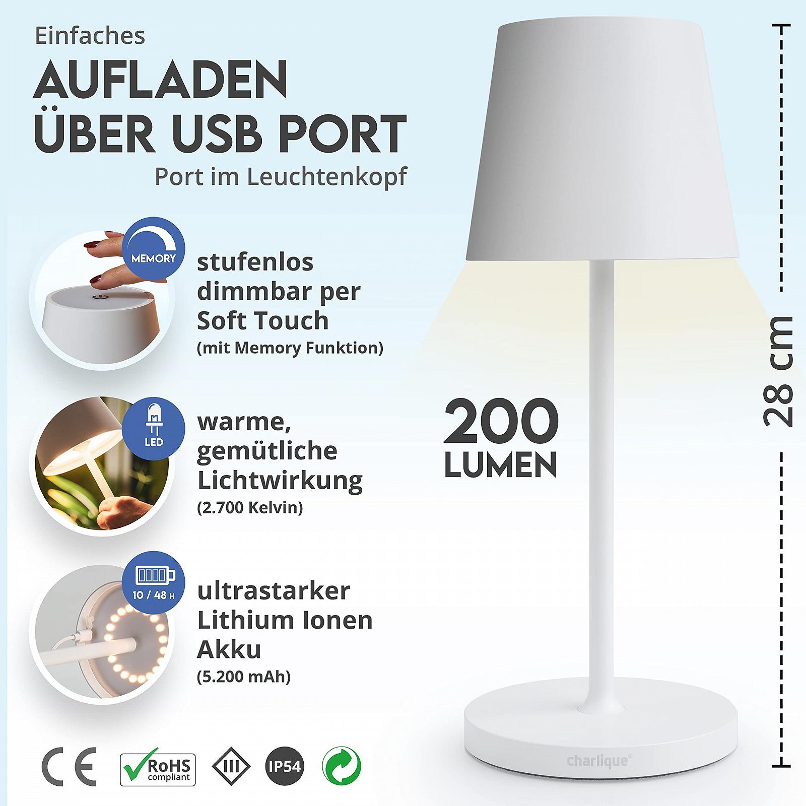 Настільна лампа charlique Dinner Light Mini LED 28 см Акумуляторна USB IP54 Біла, фото №4