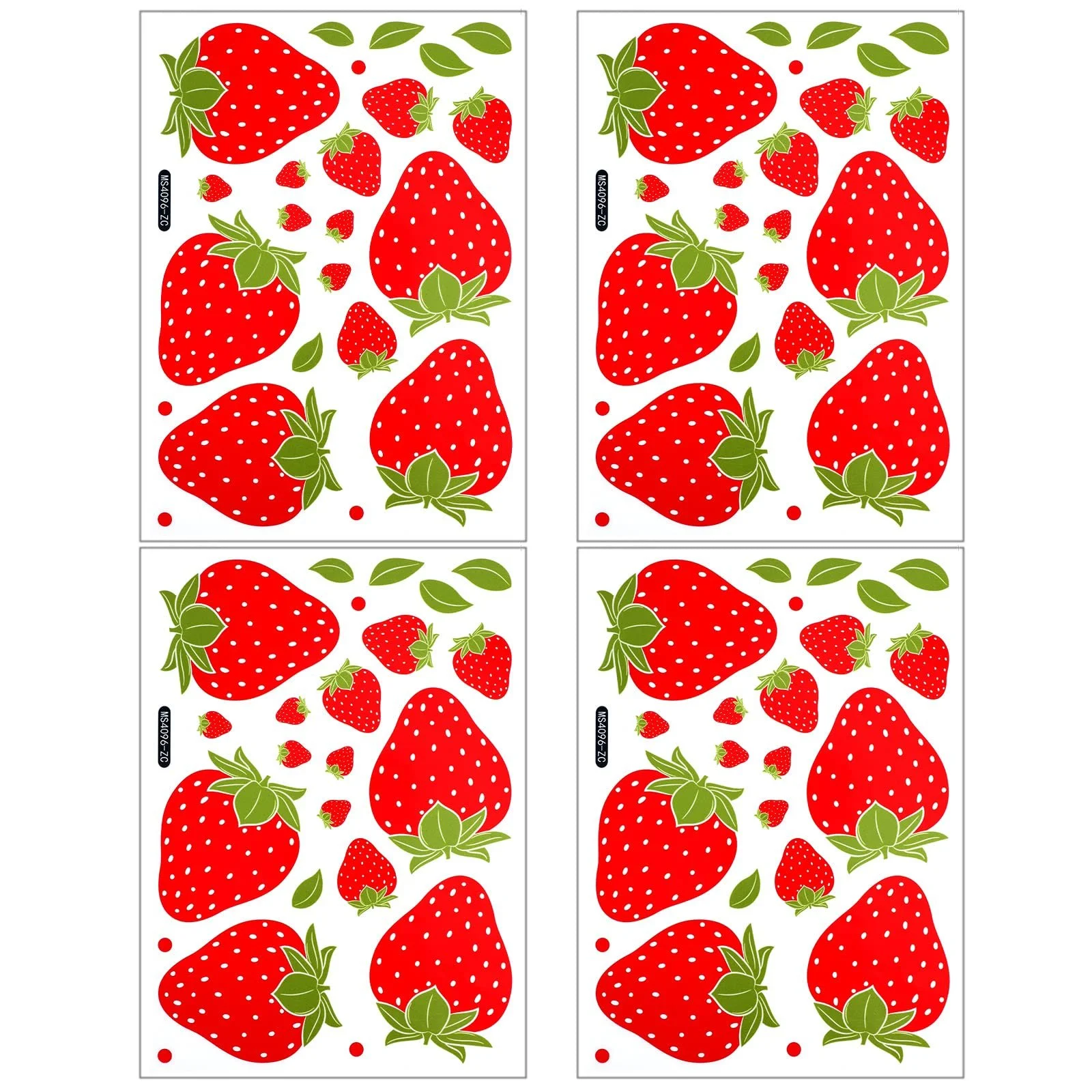 Наклейки на стіну Fruit Strawberry Waterproof Removable 4 аркуші 92 шт., фото №1