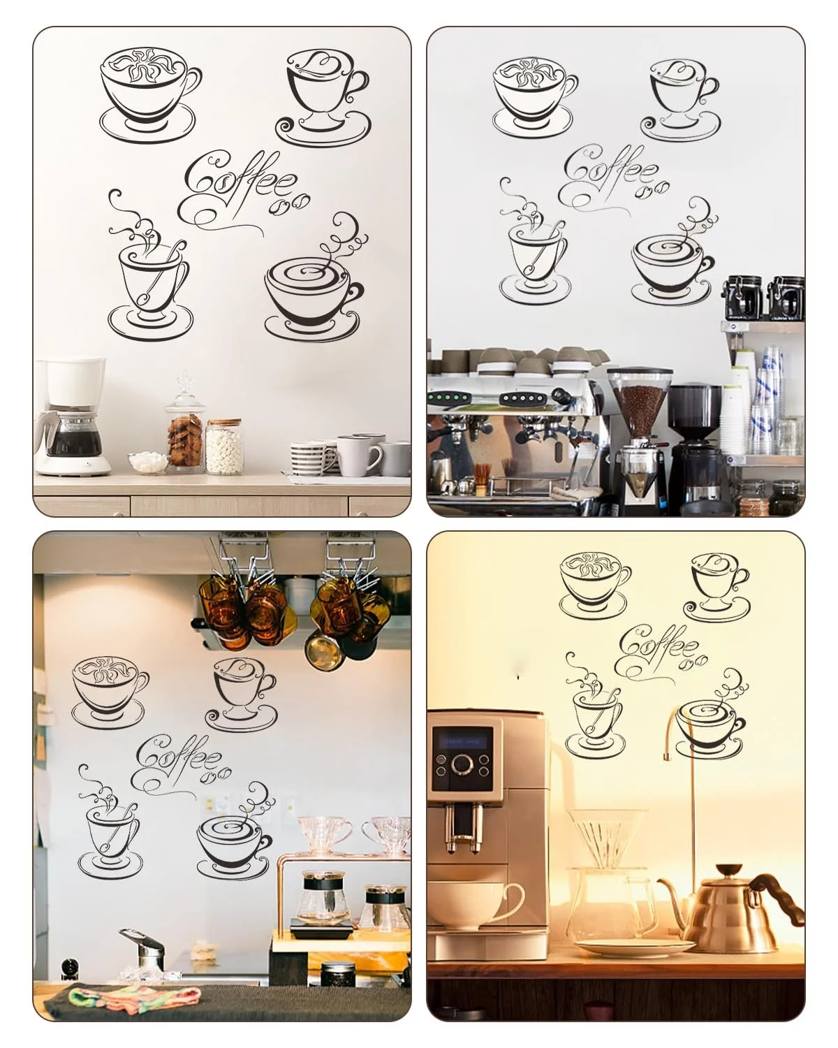 Наклейка для декору стін Кухонна Чашки та зерна кави чорна, фото №6 Наклейка для декору стін Кухонна Чашки та зерна кави чорна, фото №6