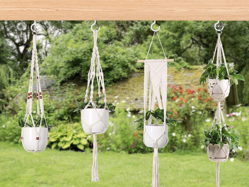 Підвісний кошик для квітів набір 4 шт бавовняна мотузка для дому та саду, фото №6 Підвісний кошик для квітів набір 4 шт бавовняна мотузка для дому та саду, фото №6