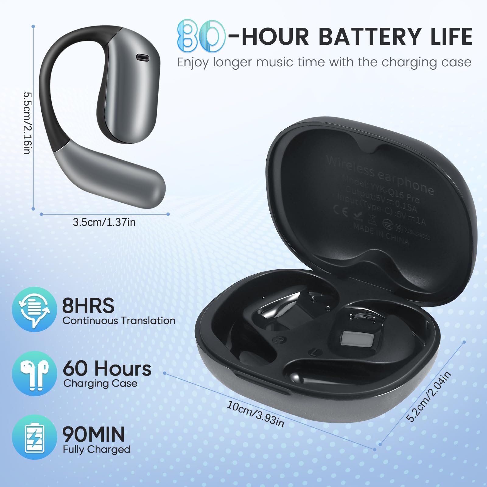 Навушники AI Перекладач з сенсорним LCD, 150+ мов, Bluetooth 5.4, реального часу, фото №6