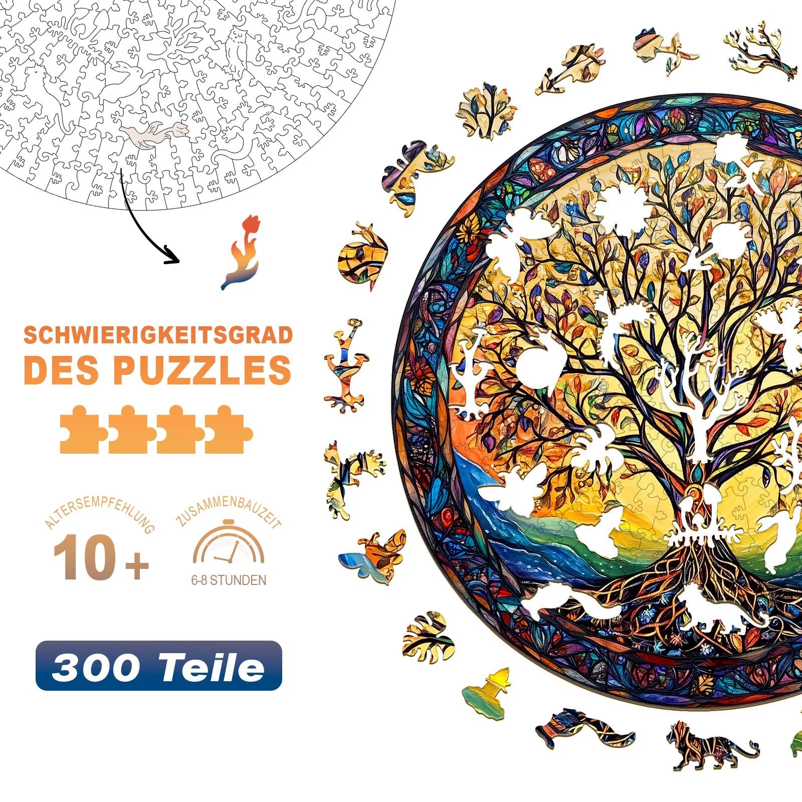 Дерев'яний пазл Ліс на заході сонця У формі тварин 300 деталей 34 х 34 см (L), фото №3
