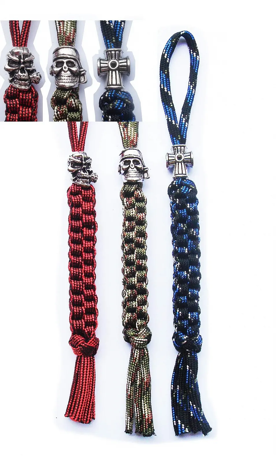 Темляки для ножа з паракорду з алюмінієвою підвіскою-черепом 3 шт. EDC інструмент, фото №3