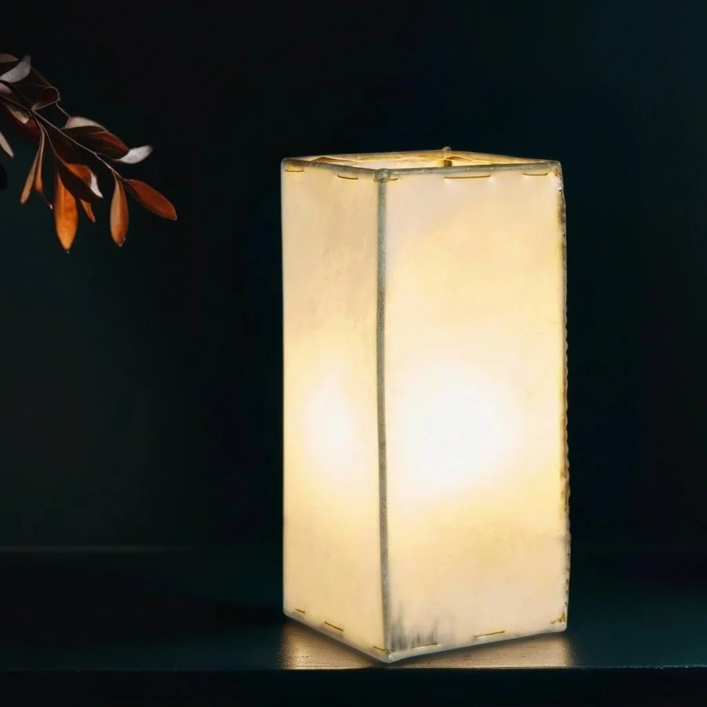 Настільна лампа Marrakesch Orient & Mediterran Interior Janka східна шкіряна квадратна 30 см Бежевий натуральний, фото №5