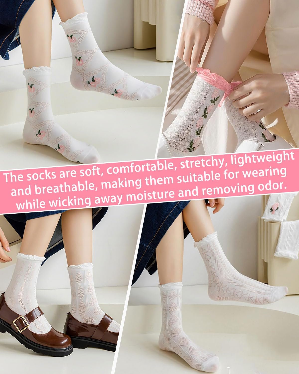 Носки с оборками Хлопковые вязаные женские белые (5 пар), фото №6