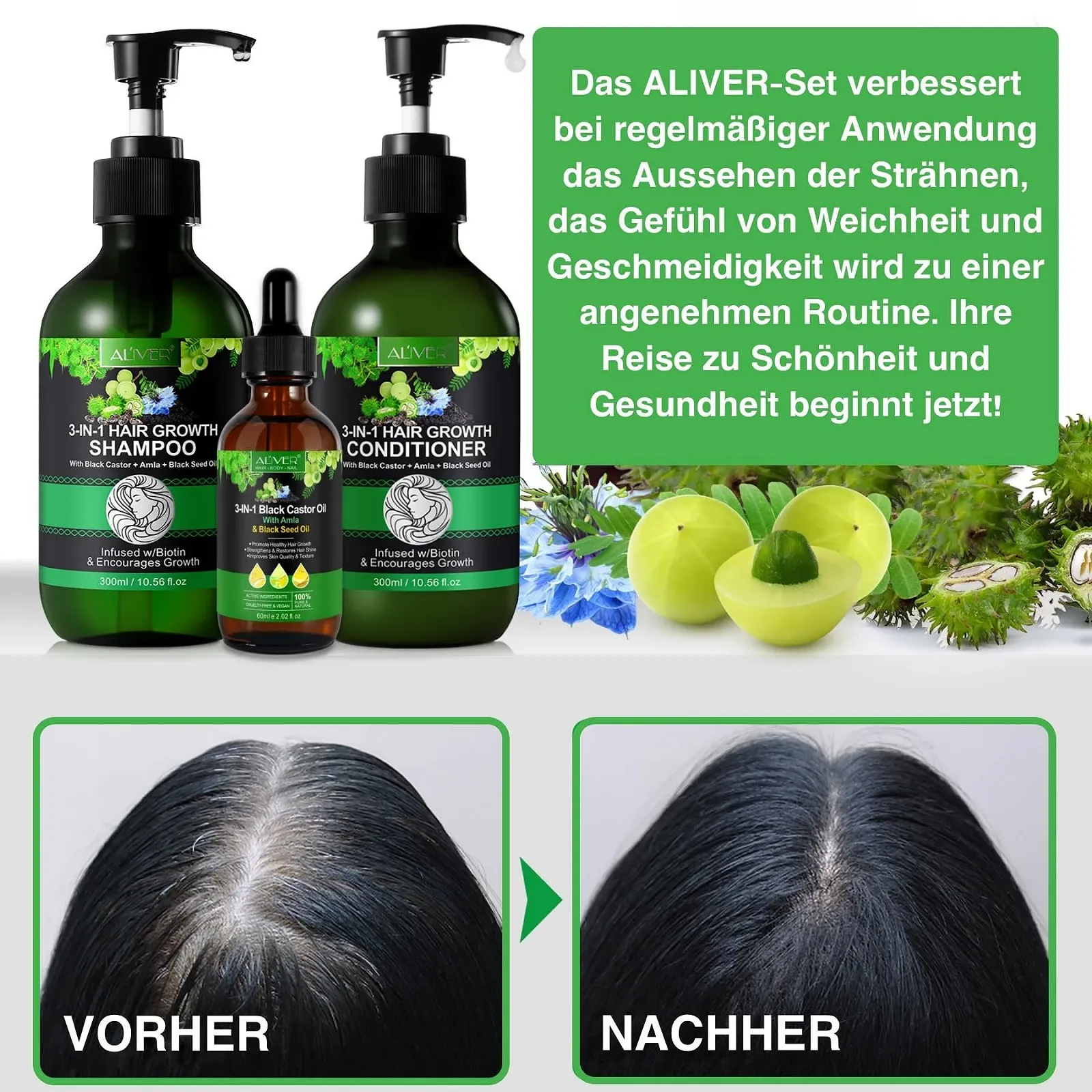 Набір для росту волосся 3-в-1 P-Beauty Кондиціонер, Шампунь, Олія Для всіх типів волосся, фото №7