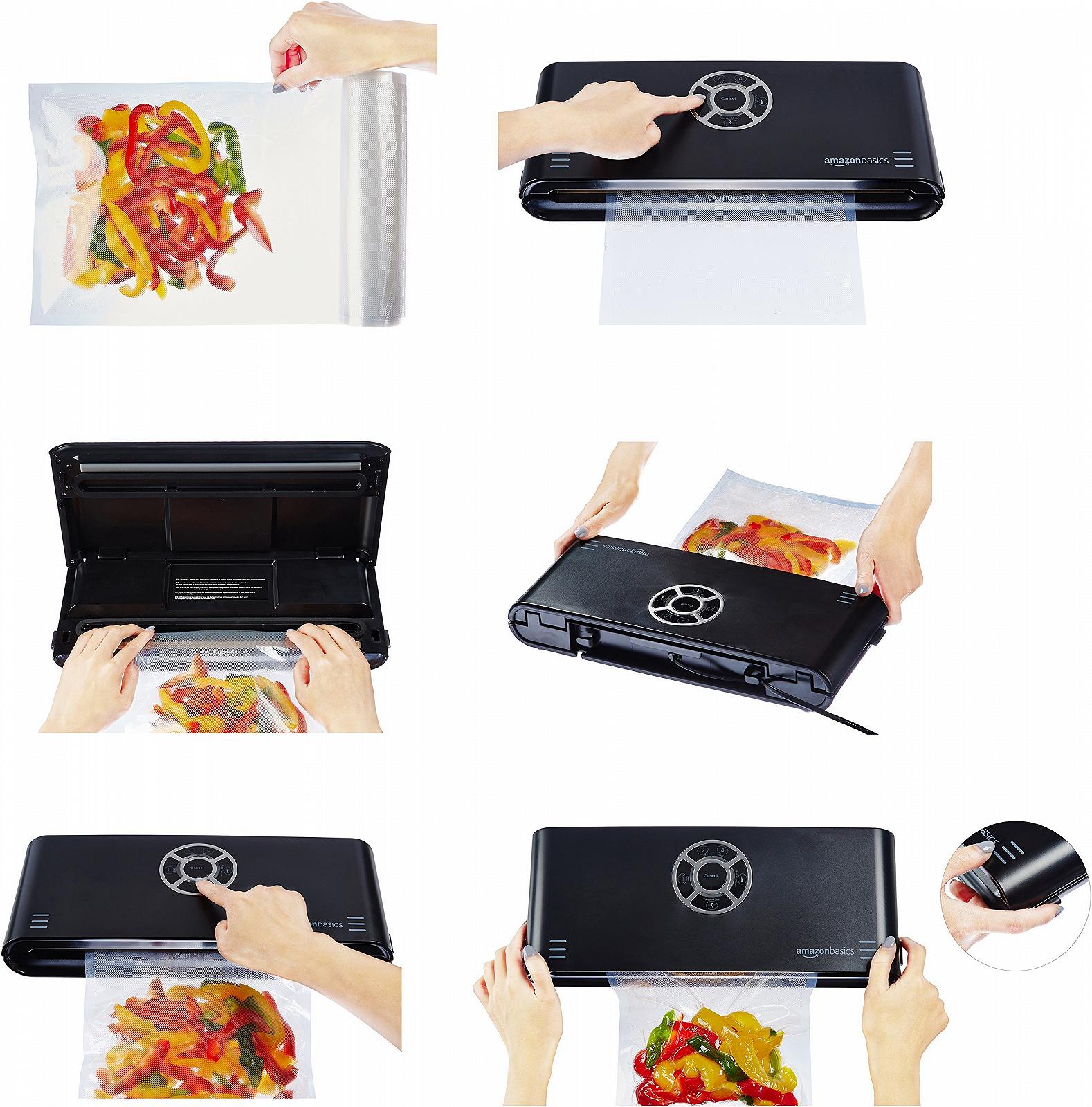Вакуумний пакувальник Amazon Basics, 30 см, 10 вакуумних пакетів, 2 рулони 22 см x 500 см, чорний, фото №4