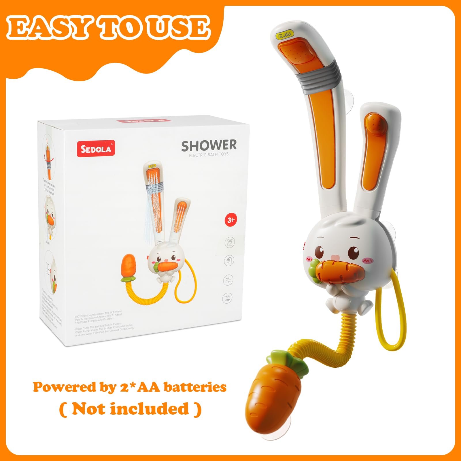 Іграшка для ванни Зайчик з душовою лійкою, знімний, висувний, 3 режими розпилення, фото №7