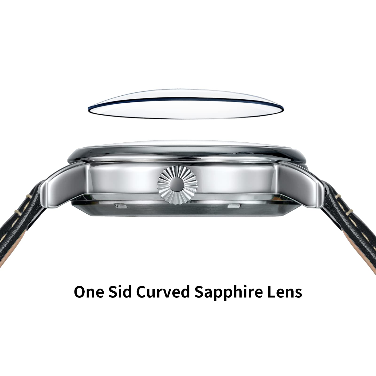 Часы BERNY Механический Автоматический Мужской Самозавод Кожаный Ремешок Классический Авиатор Водонепроницаемый 10АТМ Сапфировое Стекло Устойчивый к Царапинам Супер Люминесцентный, фото №3