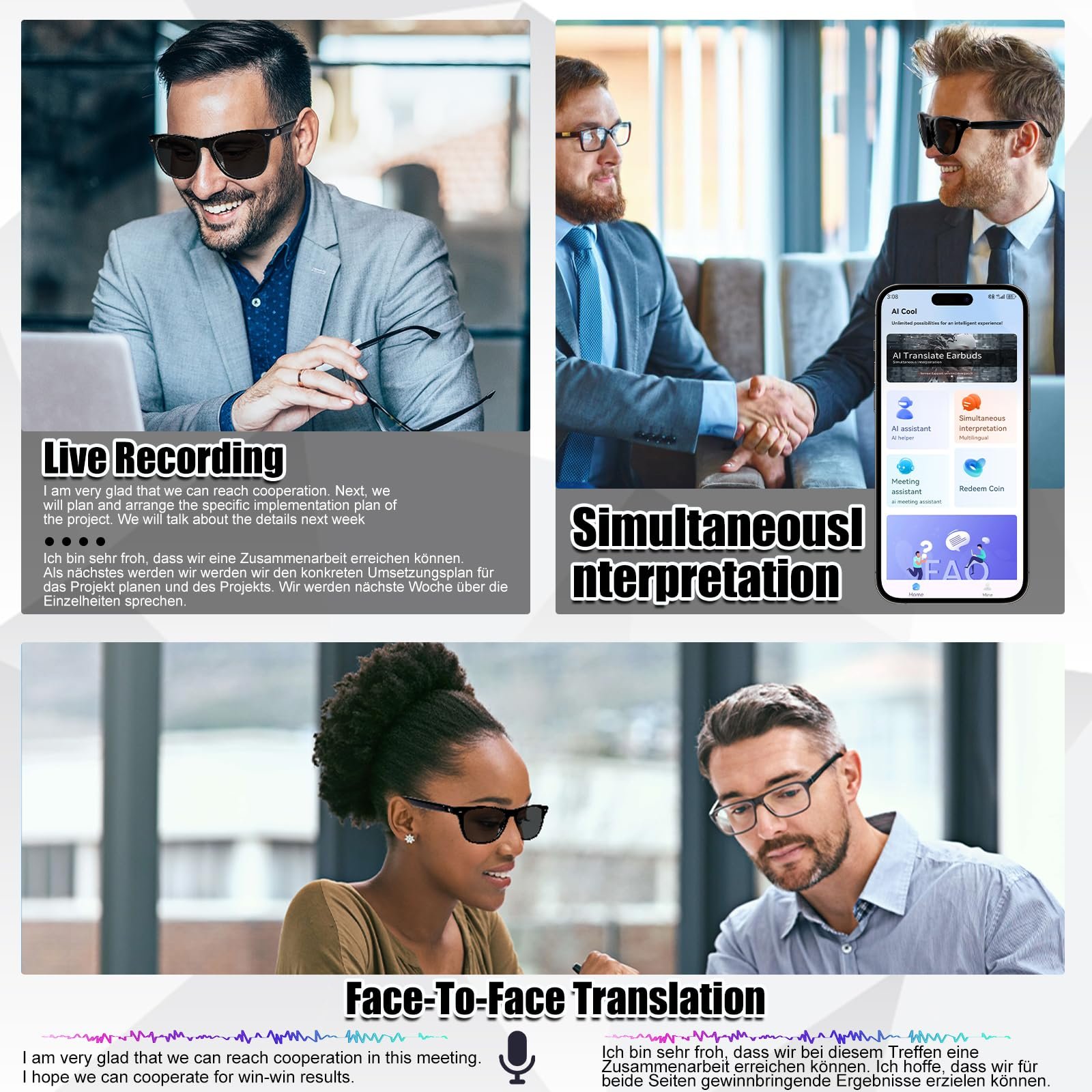 Розумні окуляри-перекладач AI, двомовний переклад у реальному часі, голосовий, фото №4 Розумні окуляри-перекладач AI, двомовний переклад у реальному часі, голосовий, фото №4