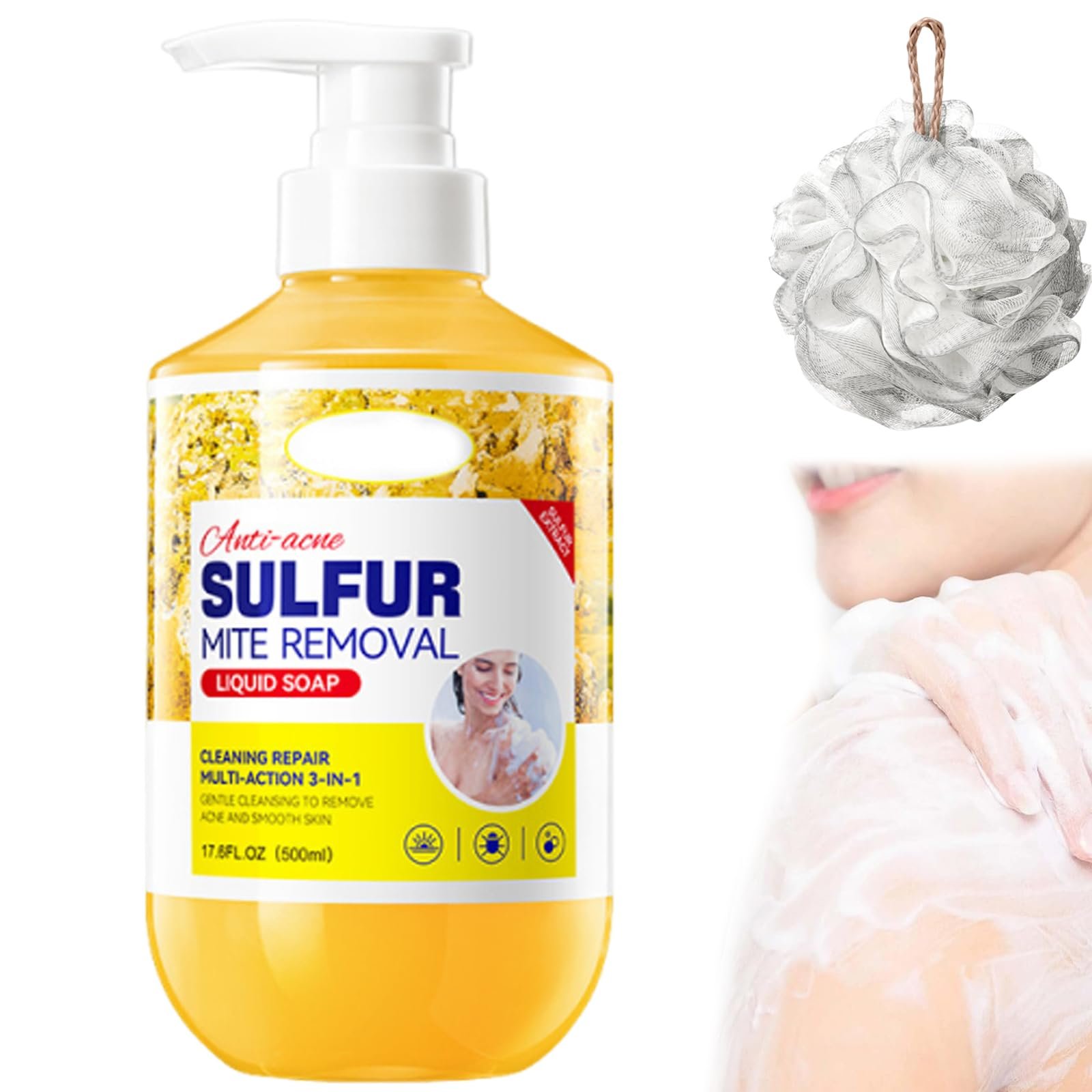 Гель для душу, шампунь та засіб для вмивання Sulphur з сіркою рідкий без ароматизаторів 1 шт., фото №1