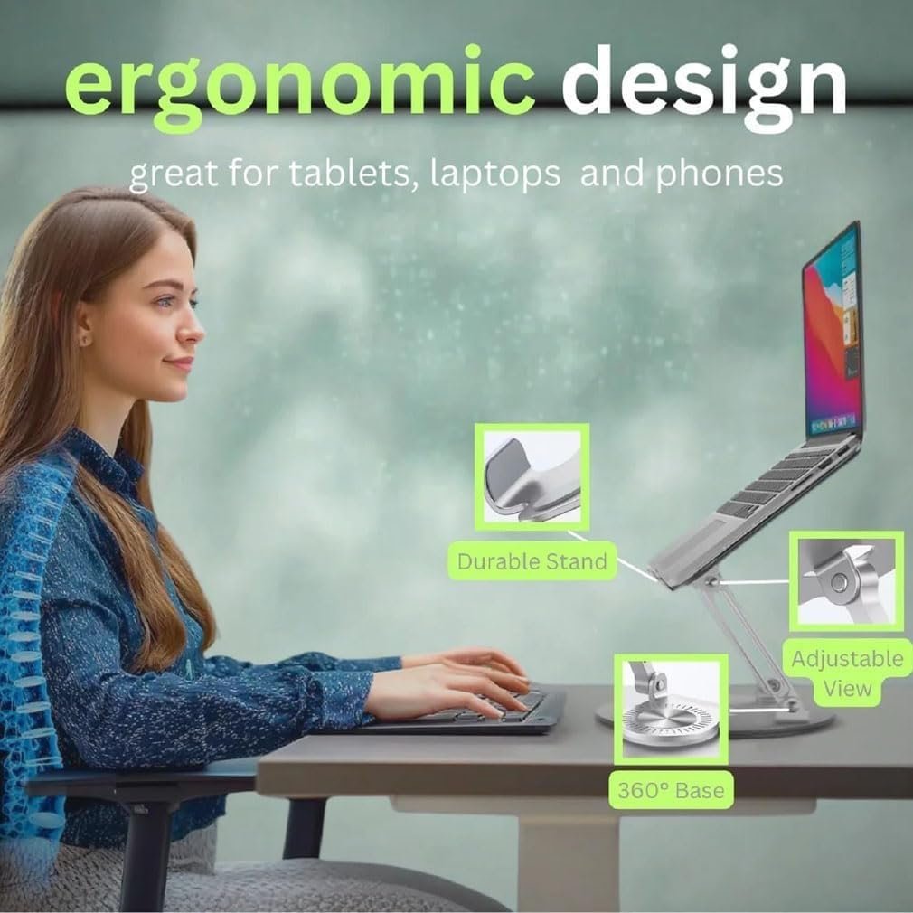 Подставка для ноутбука Rotiva Rotating, регулируемая, с вращающимся основанием 360
, складная, портативная, алюминиевая, для планшетов 10-17 дюймов, серая, фото №2 Подставка для ноутбука Rotiva Rotating, регулируемая, с вращающимся основанием 360
, складная, портативная, алюминиевая, для планшетов 10-17 дюймов, серая, фото №2