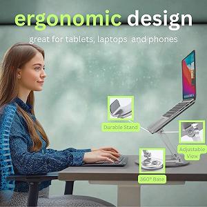 Подставка для ноутбука Rotiva Rotating, регулируемая, с вращающимся основанием 360

, складная, портативная, алюминиевая, для планшетов 10-17 дюймов, серая synthetic.ua - Фото 1