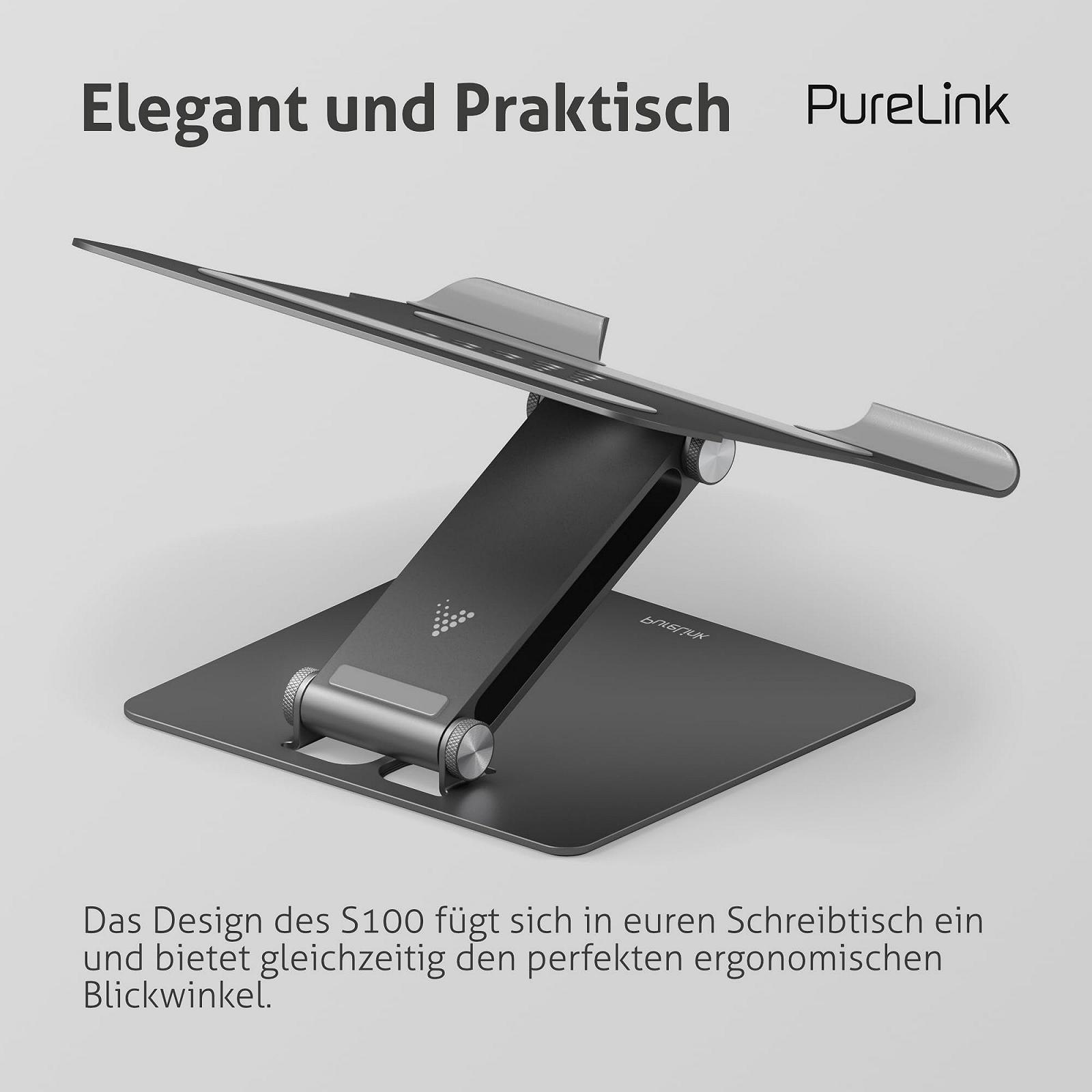 Регулируемая по высоте подставка для ноутбука PureLink Vuelogic, эргономичная подставка для ноутбука для столов, домашнего офиса, алюминиевая подставка для ноутбука с нескользящими накладками и охлаждением/вентиляцией, космический серый, фото №5