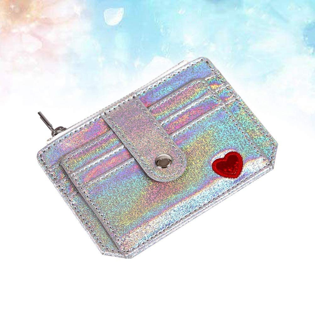 Кошелек Lurrose Holographic PU Кожаный С вышивкой для женщин Блестящая Сумочка Креативный Кошелек на молнии для банковских карт и денег (Серебряный) Фиолетовый S, Фиолетовый, Модный, фото №6