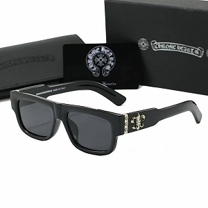 Мужские солнцезащитные очки черные качественные Chrome Hearts имиджевые - Фото 1