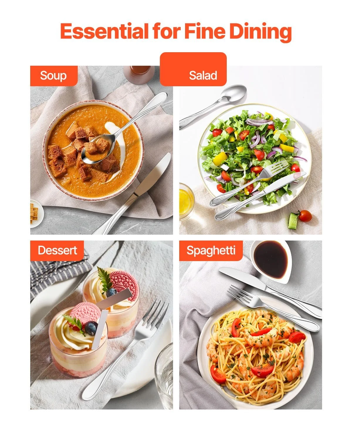 Набор столовых приборов VEVOR на 8 персон, 45 предметов из пищевой нержавеющей стали, можно мыть в посудомоечной машине, для кухни, включает нож, вилку, ложку, фото №6