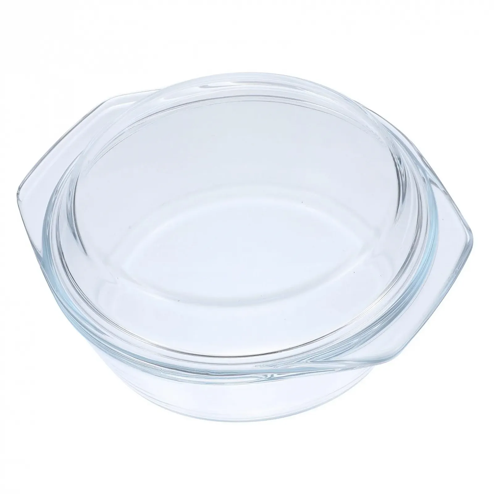 Кастрюля для запекания OUNONA круглая стеклянная с крышкой для микроволновой печи и духовки 0,65 л Прозрачная, фото №1