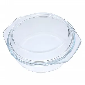 Кастрюля для запекания OUNONA круглая стеклянная с крышкой для микроволновой печи и духовки 0,65 л Прозрачная - Фото 1