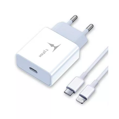 Зарядное устройство T-PHOX PD 18W Charger C-Lightning cable 1m White (T-P01(W)+C-Lightning), фото №1