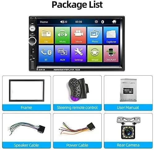 Автомагнітола Podofo / 7" / Сенсорна / Bluetooth / USB / AUX / FM / TF slot / 2DIN, фото №7