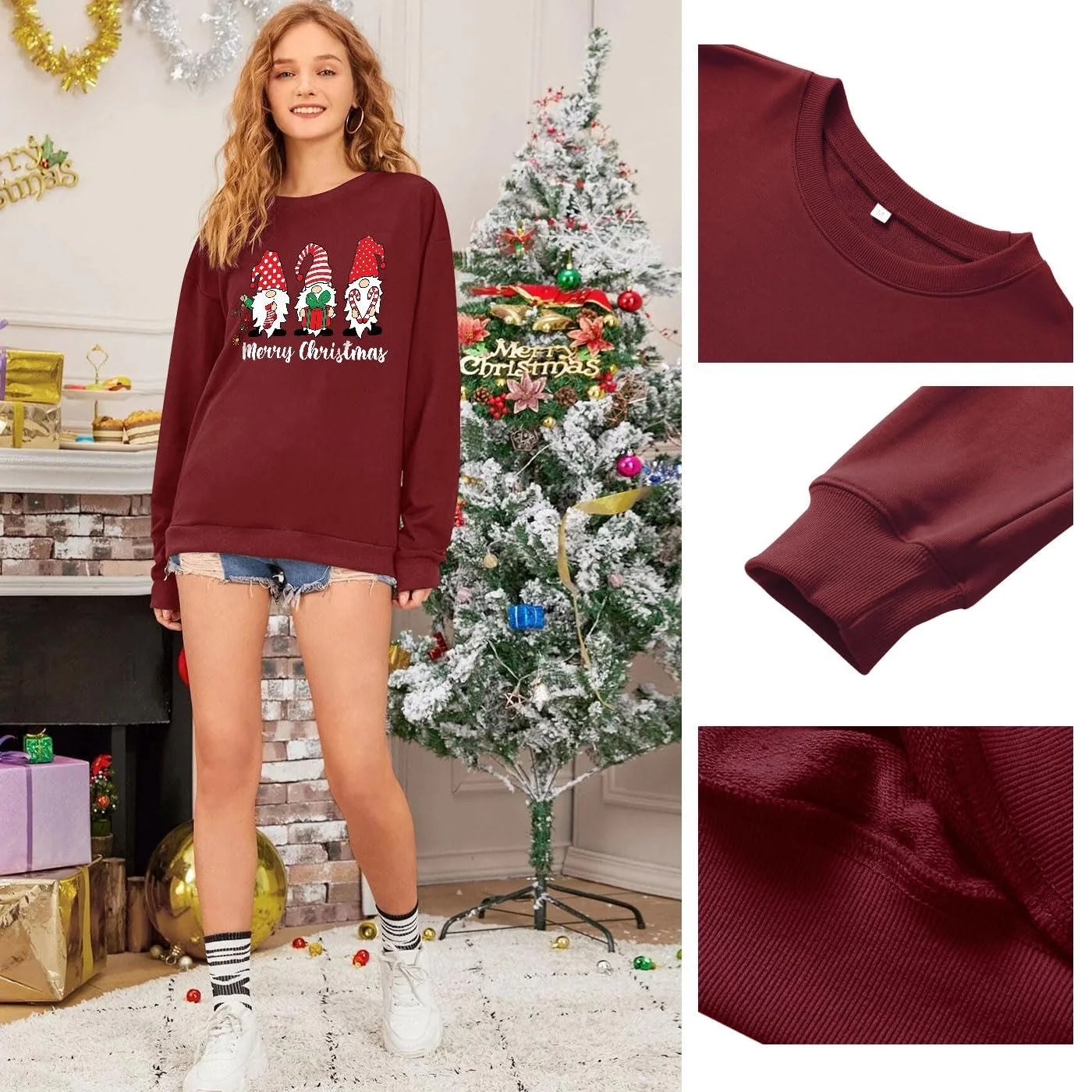 Женский свитшот WIEIYM Рождественский с длинными рукавами Санта Клаус S-XXL, фото №4