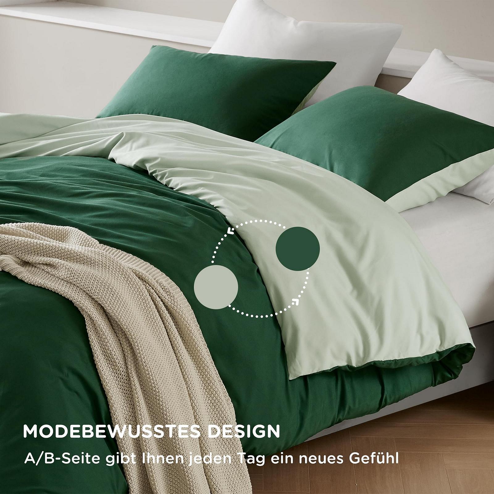 Постільна білизна Degrees of Comfort, 4 предмети, 135 x 200 см, шавлієво-зелений, світло-зелений, підодіяльники на блискавці, двосторонній комплект з матової мікрофібри, 2 підодіяльники та 2 наволочки 80 x 80 см, фото №2