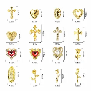 Набір прикрас для нігтів 128 шт Золото, Хрест, Троянда, Серця, Діва Марія, 3D Y2K synthetic.ua - Фото 1