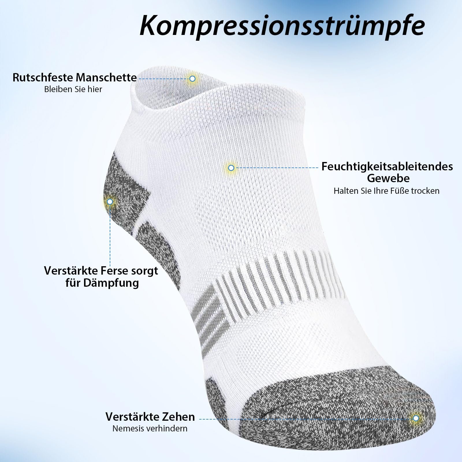 Спортивные компрессионные носки Yootiko (6 пар) Unisex для бега и пешего туризма для мужчин и женщин - дышащие, нескользящие, для тренировок, отдыха и повседневного использования, фото №2