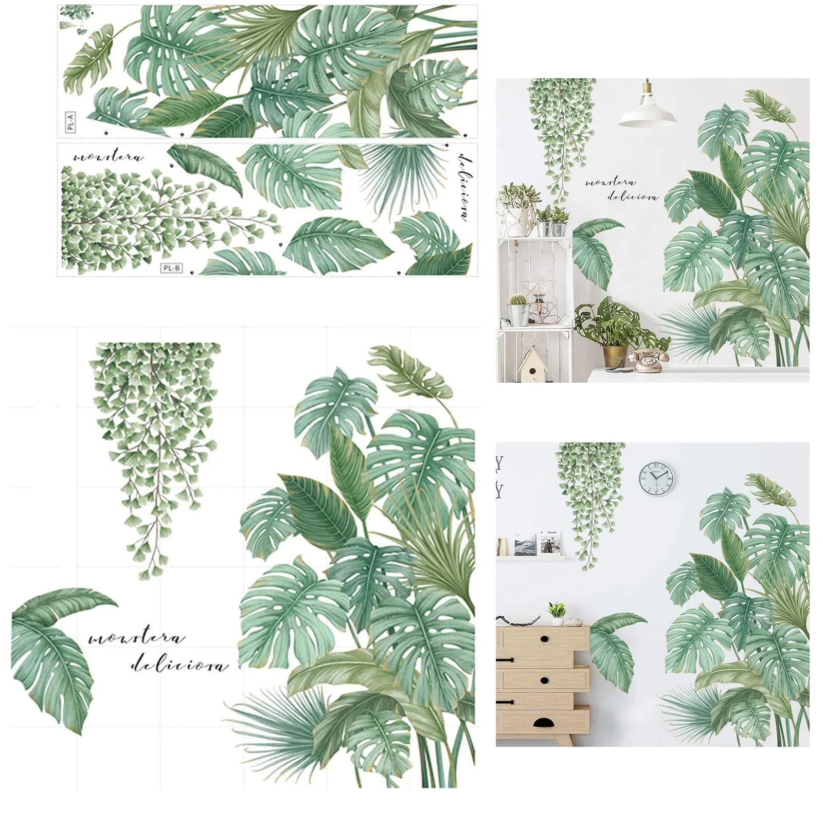 Наклейка на стіну Зелене листя 4 аркуші Рослини Фотошпалери, фото №3 Наклейка на стіну Зелене листя 4 аркуші Рослини Фотошпалери, фото №3