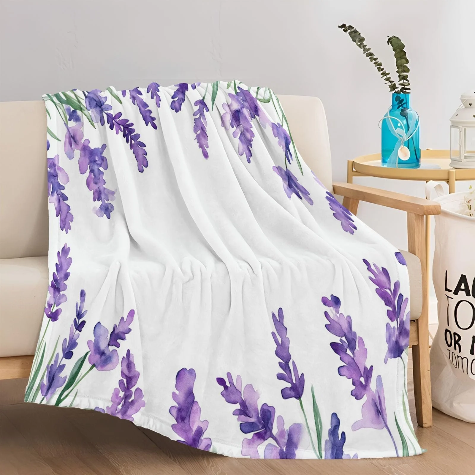 Плед фланелевый Premium, Акварельный лавандовый край, Фиолетовый, 200 x 200 см, фото №4