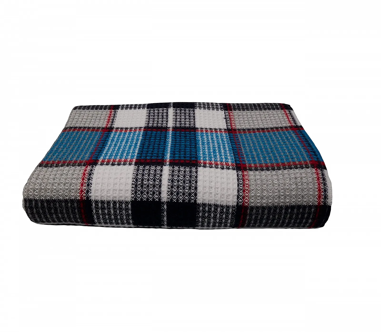 Покривало Fair Deluxe Бавовна Всесезонна 50% Бавовна, 30% Поліестер, 20% Акрил Плед з бахромою Синій/Чорний/Сірий в клітинку, фото №2