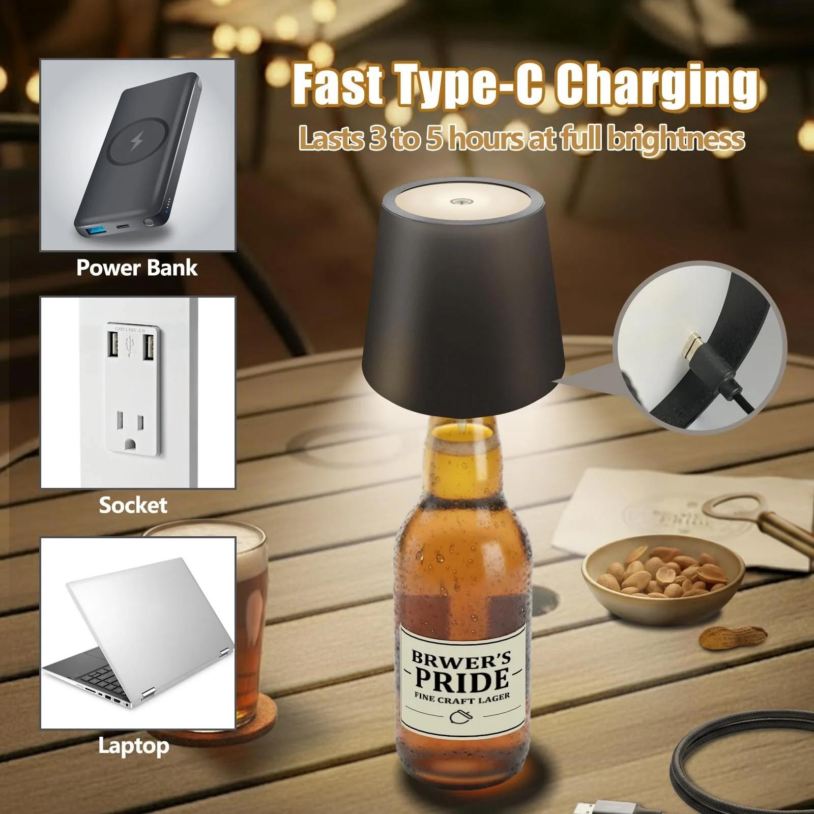 Настільна лампа для пляшок LED акумуляторна сенсорна 3 колірні температури, фото №4