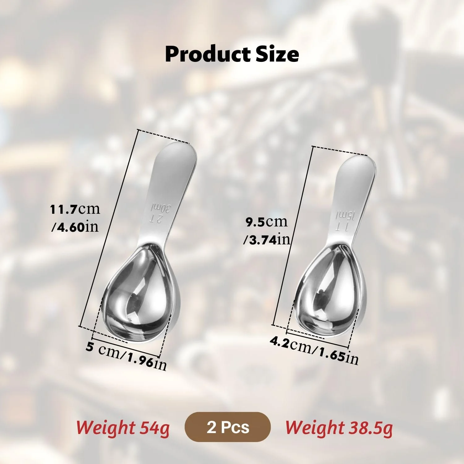 Мірні ложки для кави з нержавіючої сталі, 2 шт (30 мл + 15 мл), фото №2