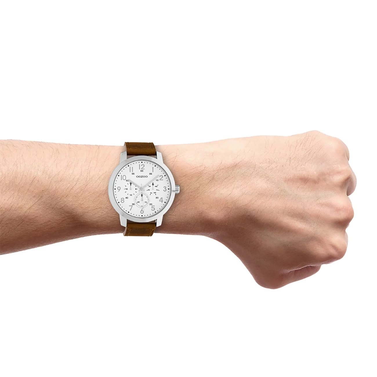 Часы Oozoo Chrono Look Мужские Кожаный ремешок 45 мм Серебряный/Белый/Коричневый C10505, фото №4