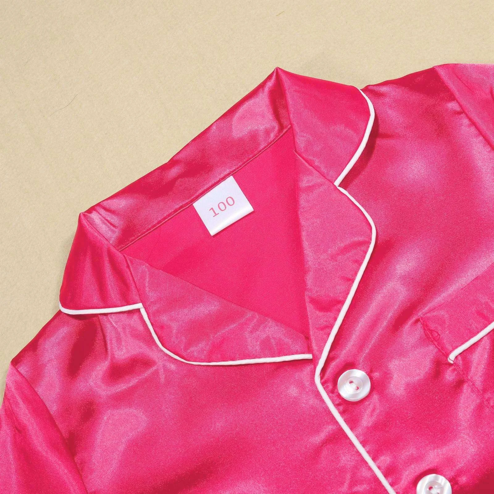 Атласна піжама для дітей, для дівчаток та хлопчиків, сорочка на ґудзиках, довгі штани, одяг для сну, фото №4 Атласна піжама для дітей, для дівчаток та хлопчиків, сорочка на ґудзиках, довгі штани, одяг для сну, фото №4