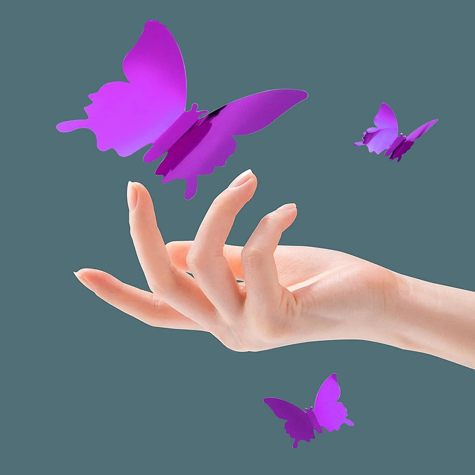 Наклейки на стіну CAYUDEN Метелики 3D Дзеркальні 60 шт. Фіолетові, фото №6