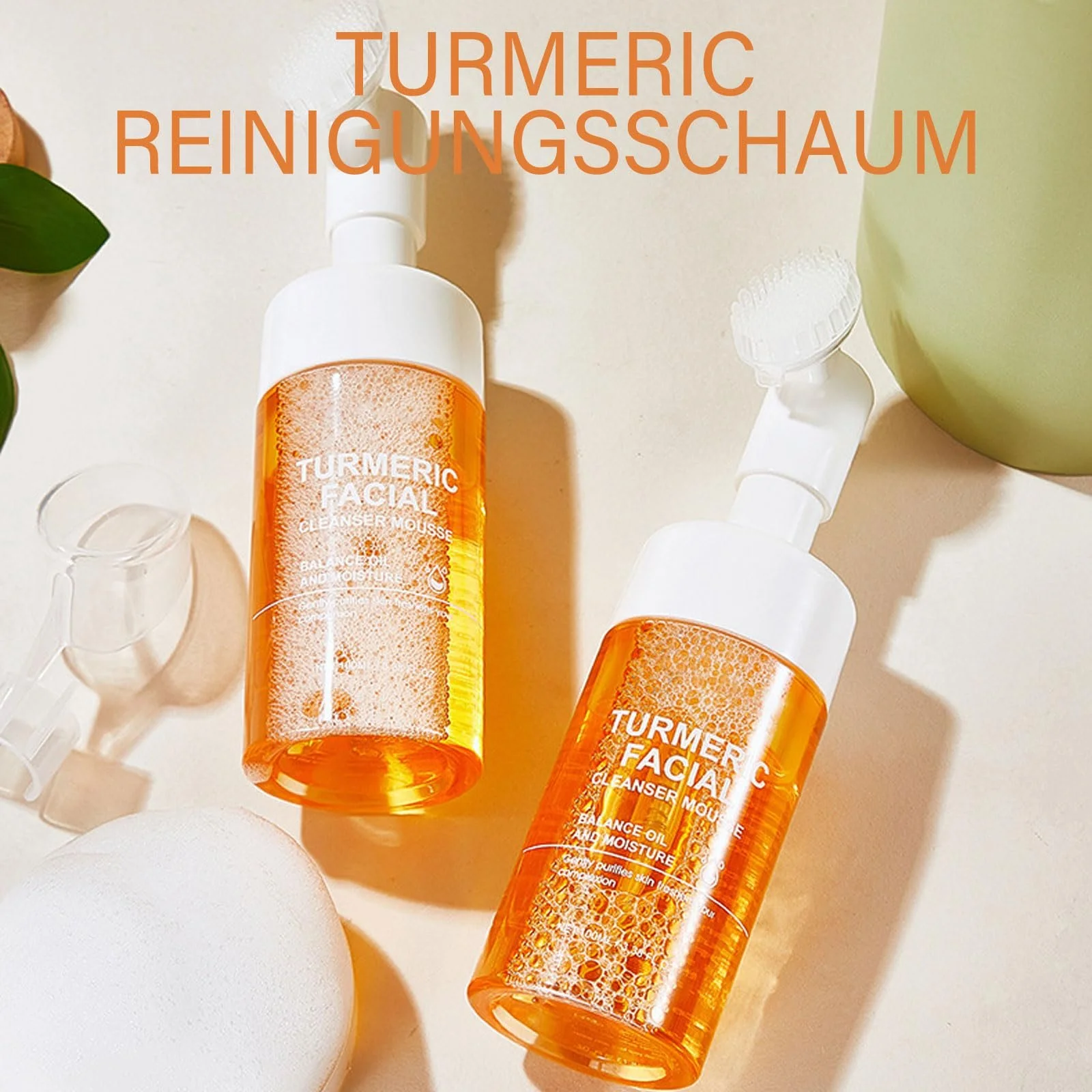 Пенка для умывания для лица с куркумой 100 мл, Очищающее средство для лица с куркумой, Ультрамягкая пенка для умывания, Средство для умывания с витамином C против темных пятен, для глубокого очищения и увлажнения, фото №5