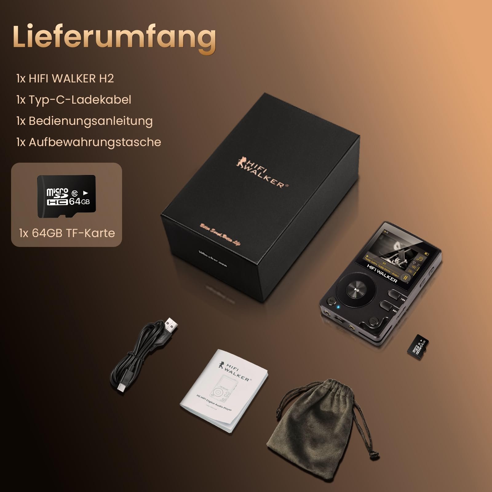 MP3-плеер HIFI WALKER H2 High Resolution Bluetooth FLAC WAV Цифровой Черный, фото №9