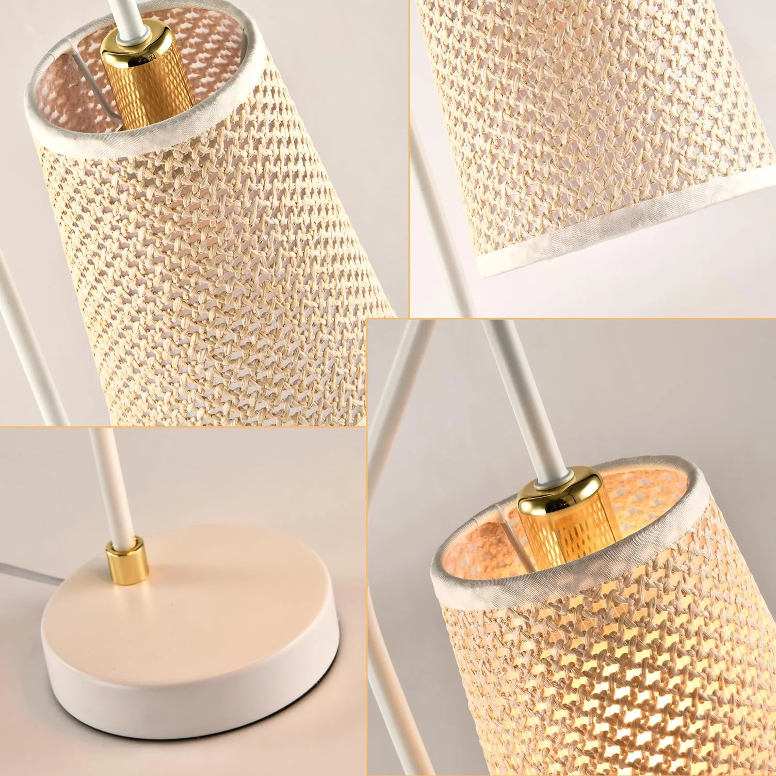 Настільна лампа LQWELL Retro Vintage E14 метал бежева тканинна кришка біла з золотом, фото №5
