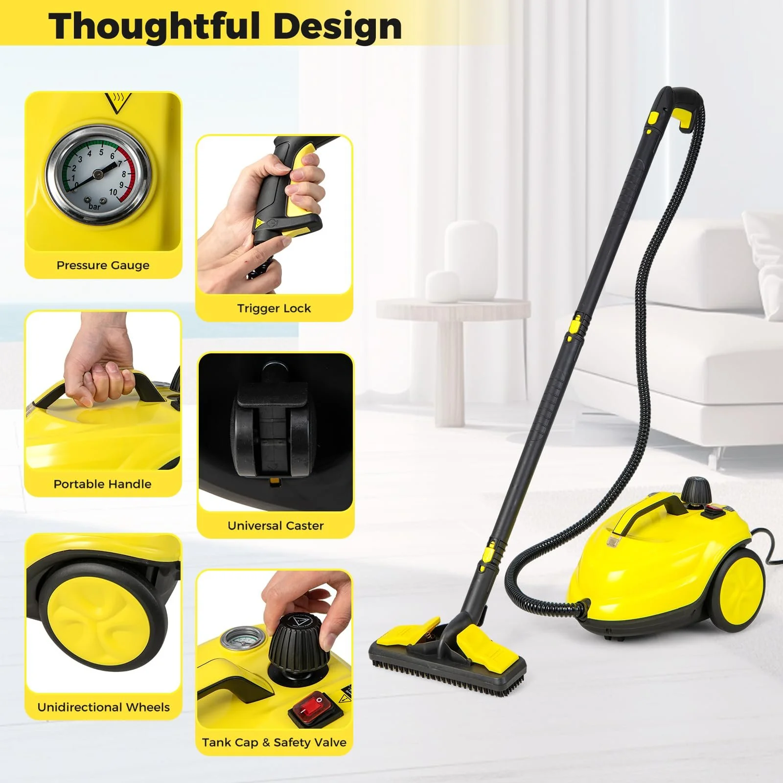 Пароочисник SOARS 13 аксесуарів 5 bar 160 °C 2000 W 1.8 L кабель 5 m, фото №7