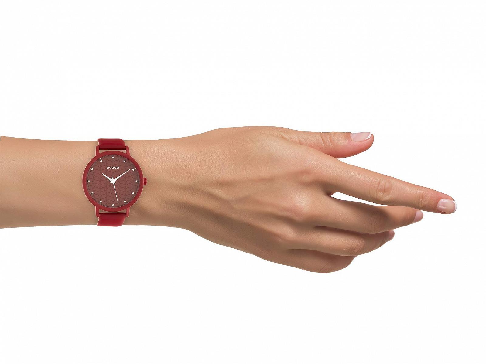 Женские часы Oozoo Color Line с кожаным ремешком, цветочный узор на циферблате, 45 мм, фото №4