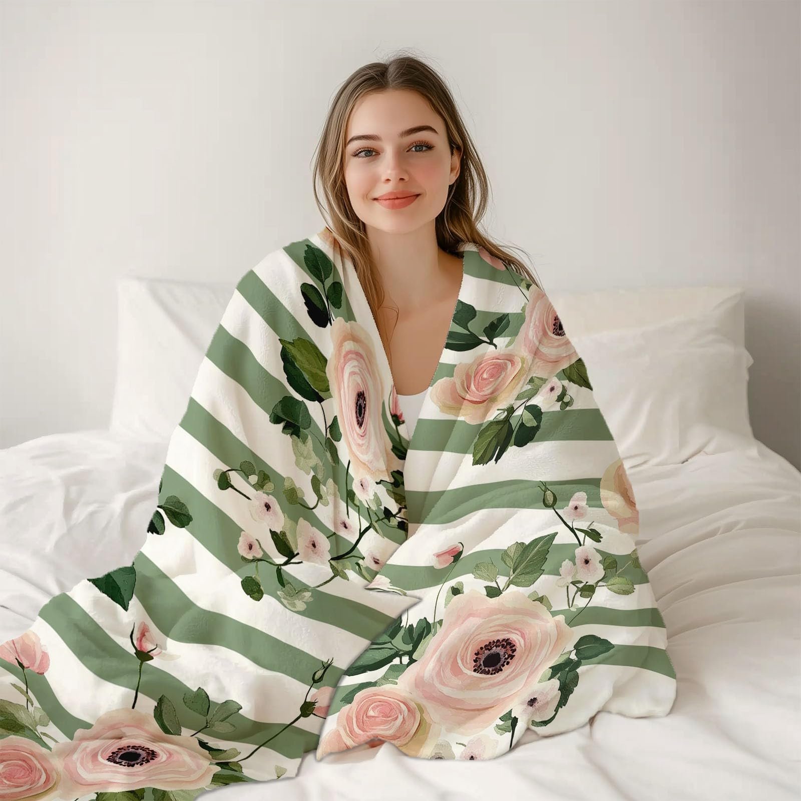 Покривало Плюшева для дивану 150 x 200 см, М'яка Тепла Квіти Троянди, фото №3