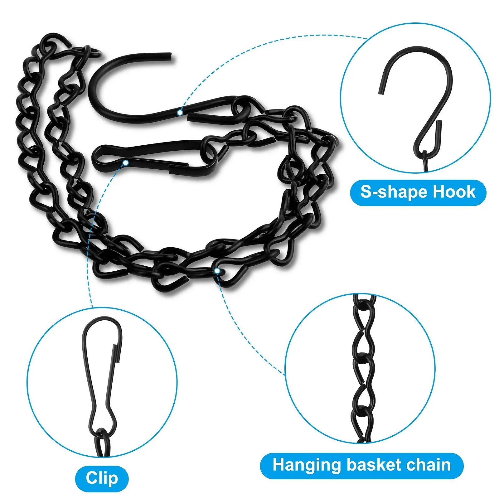 Ланцюги для підвісних кошиків 6 шт. 50 см металеві з гачками, фото №2